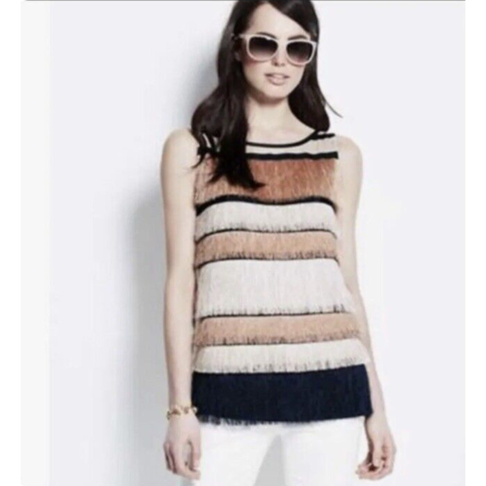 Ann Taylor Women's Fringe Striped Tiered Sleeveless Top Sz MP Flapper Retro Mod